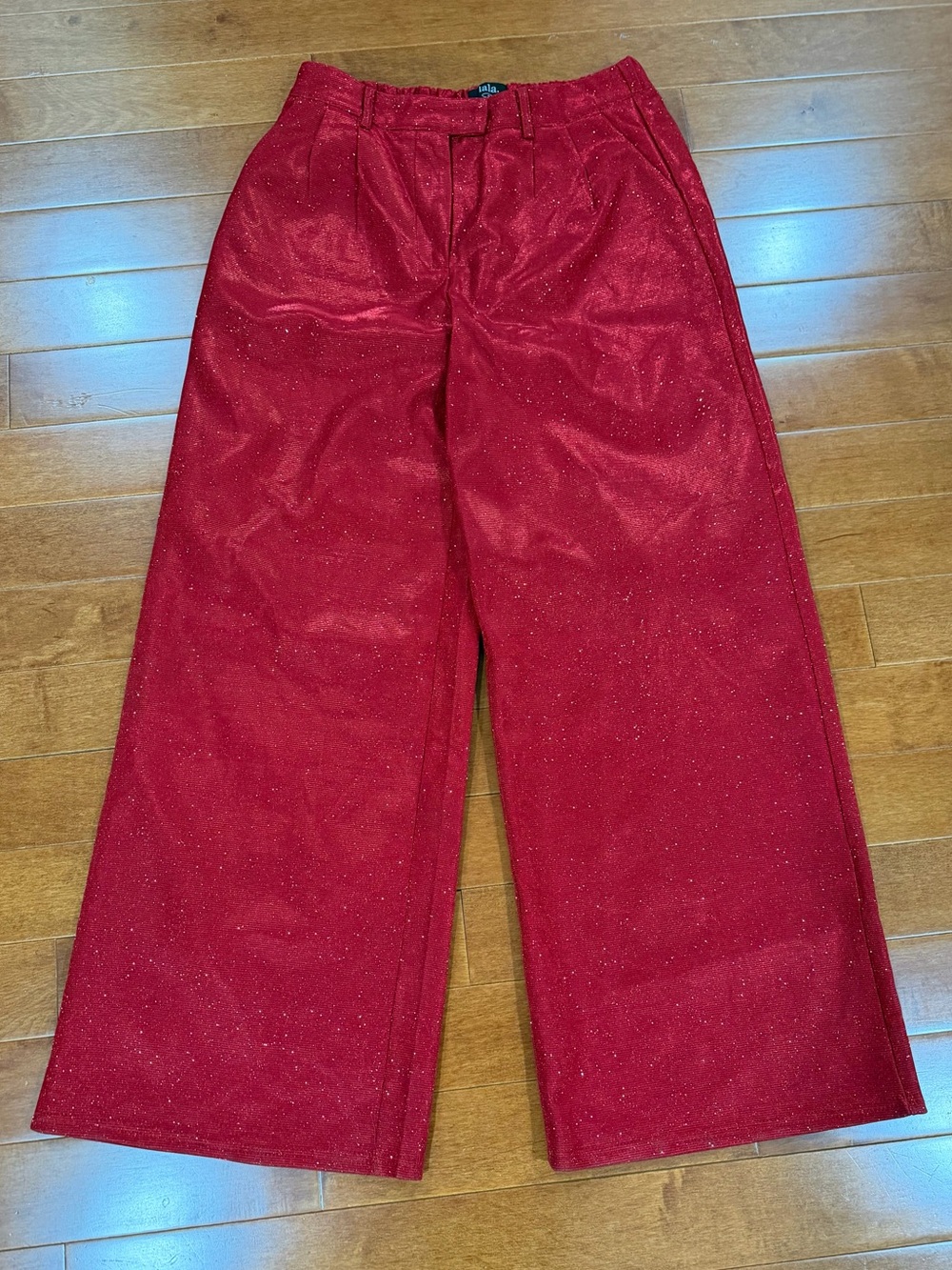 NWT Dressed in Lala Red Sparkle To The Disco Wide Leg Pants Sz. M